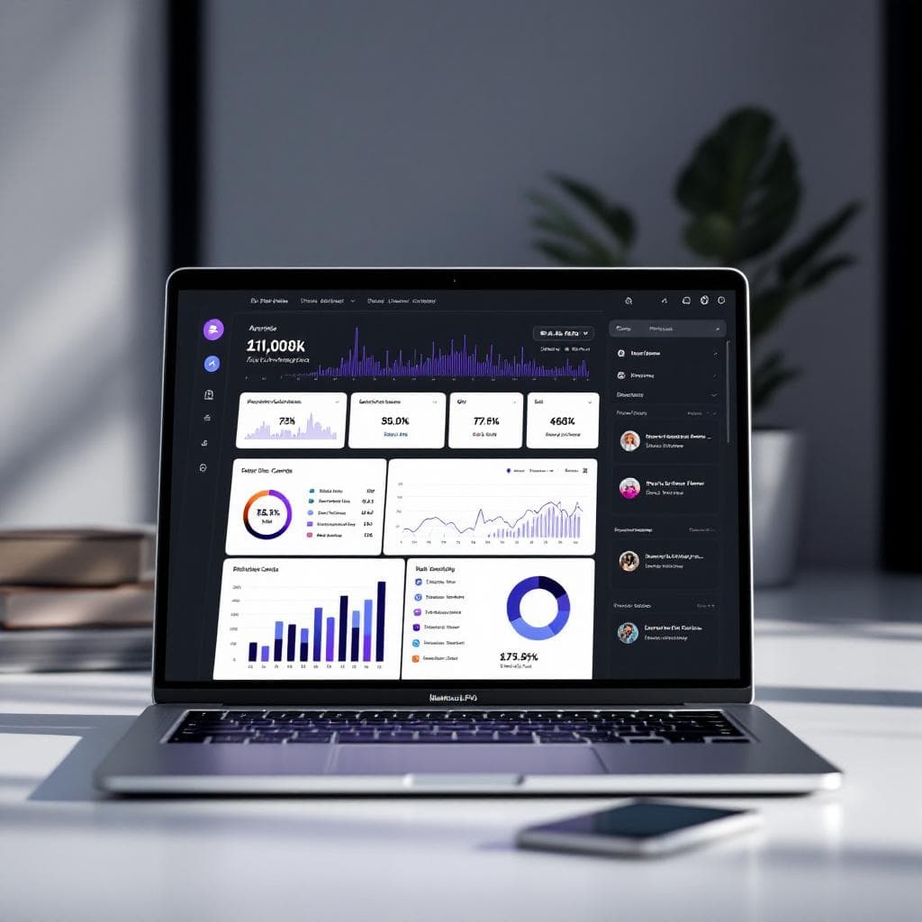 Luminary Dashboard — dark analytics interface with area charts and KPI cards