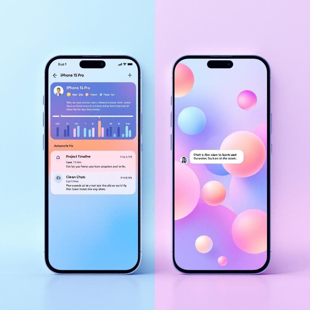 Meridian Mobile App — iOS screens showing project timeline and chat interfaces